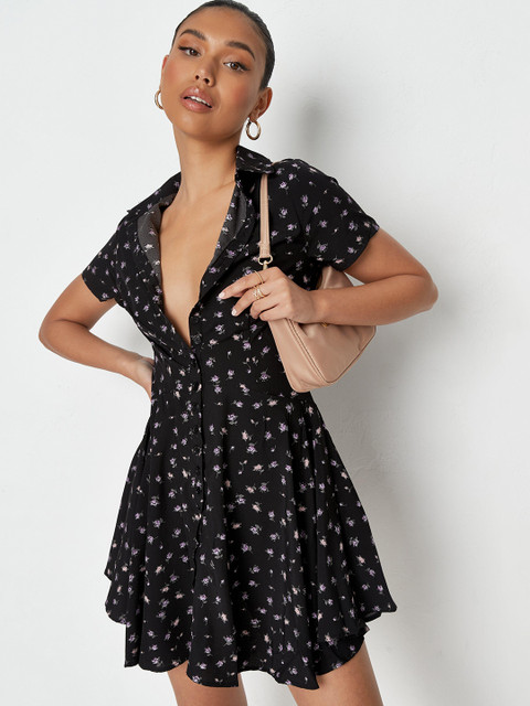 

Missguided White & Purple Floral Print Mini Fit & Flare Dress