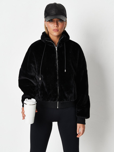 

Missguided Women Black Solid Faux Fur Bomber Jacket