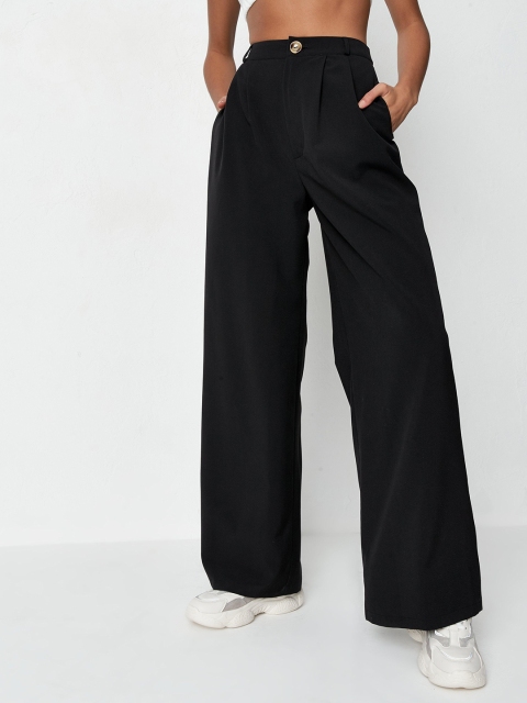 

Missguided Women Black Solid High-Rise Pleated Parallel Trousers