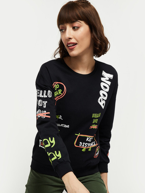 

max Women Black Printed Sweatshirt