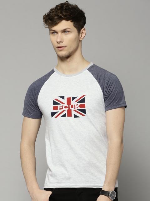 

French Connection Men Grey Melange Printed Round Neck T-shirt