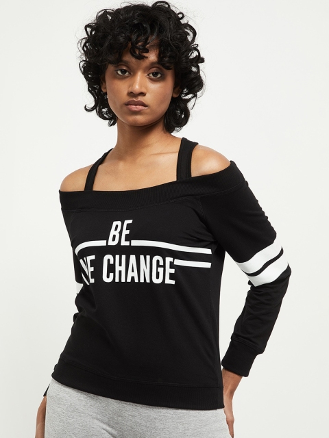 

max Women Black Typography Printed Pure Cotton Sweatshirt