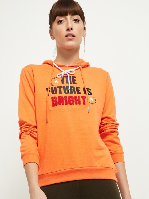 

max Women Orange Printed Hooded Sweatshirt