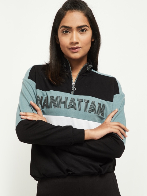 

max Women Green Printed Sweatshirt