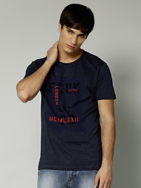

French Connection Men Navy Blue Printed T-shirt