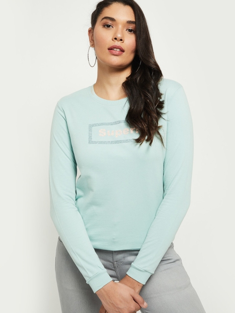 

max Women Blue Printed Cotton Sweatshirt