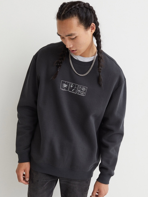 

H&M Men Grey Printed Sweatshirt