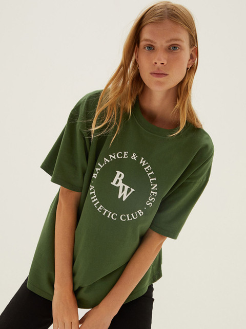 

HM Women Green Printed Pure Cotton T-shirt