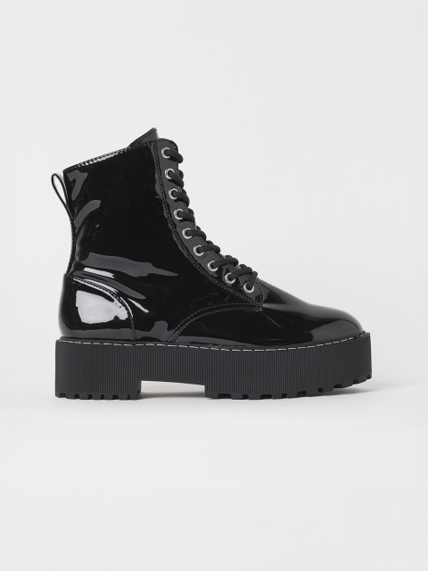 

H&M Women Black Solid Chunky Combat Boots