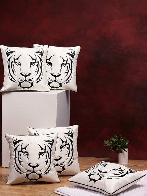 

DREAM WEAVERZ White & Black Set of 5 Quirky Satin Square Cushion Covers