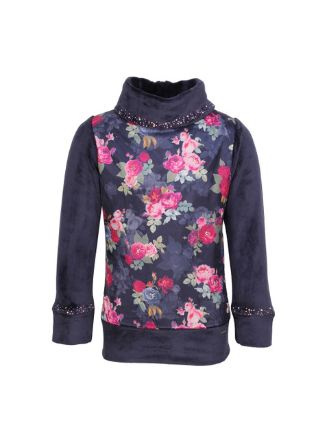 

CUTECUMBER Girls Navy Printed Embellished Top, Navy blue