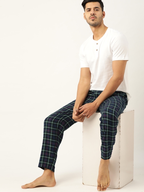 

ETC Men White & Navy Blue Pure Cotton Pyjama Set