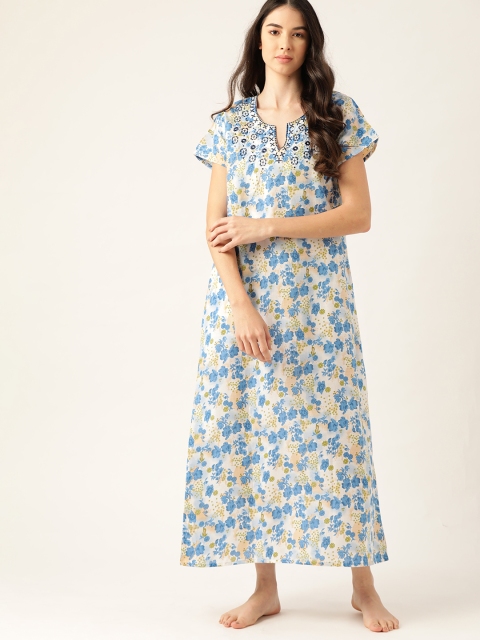

ETC White & Blue Printed Maxi Nightdress