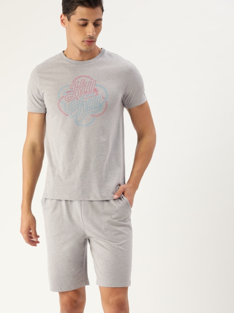 

ETC Men Grey Melange Printed Night suit