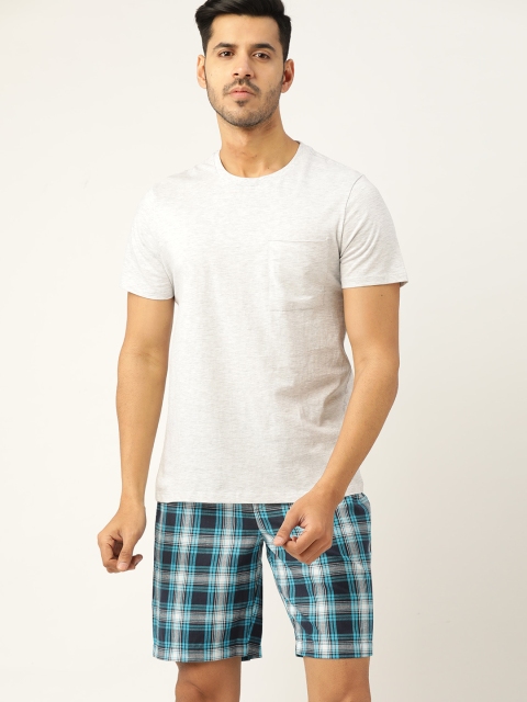 

ETC Men Off-White & Blue Shorts Set