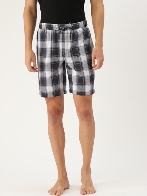 

ETC Men Grey & Black Pure Cotton Checked Lounge Shorts