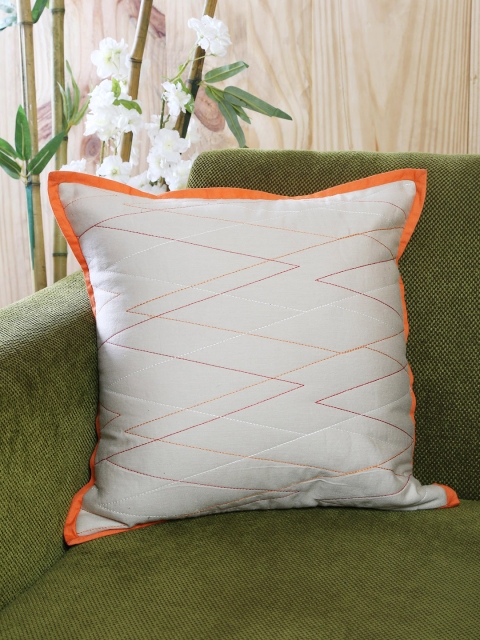 

MASPAR Grey & Orange Single Embroidered 18" X 18" Square Cushion Cover with Cushion