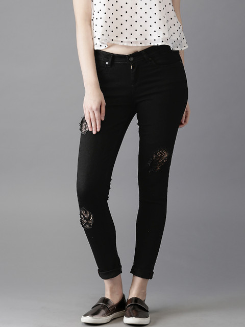 

Moda Rapido Women Black Skinny Fit Mid-Rise Mildly Distressed Jeans