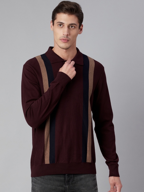 

Marks & Spencer Men Brown & Navy Blue Striped Pullover