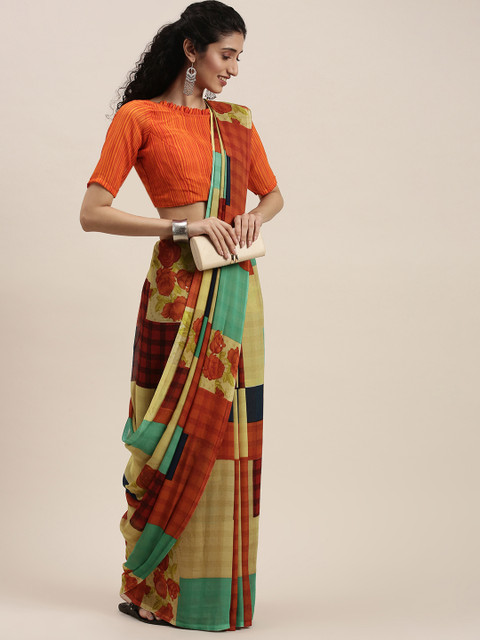 

KALINI Beige & Red Printed Saree