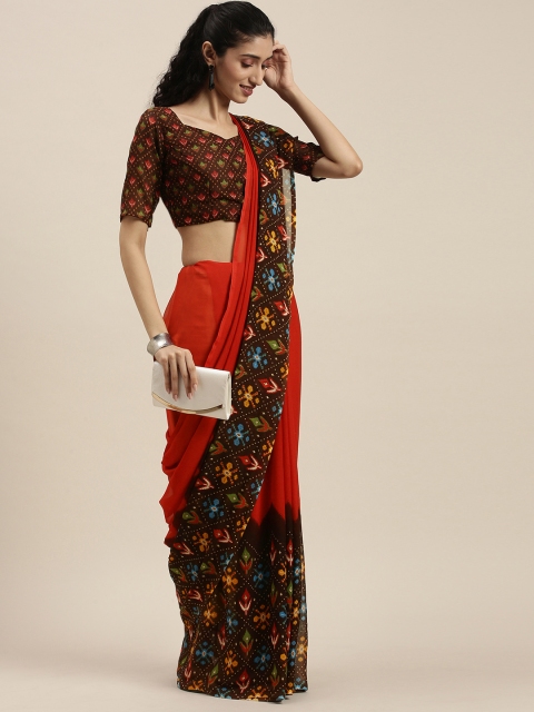 

KALINI Red & Brown Ethnic Motifs Saree