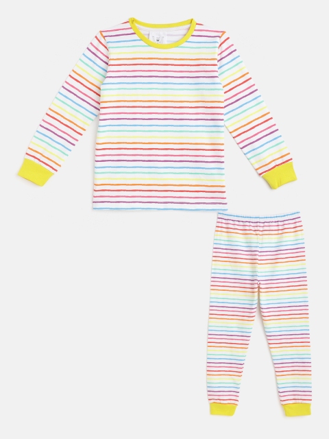 

Wyld Sprog Boys White & Pink Striped Cotton Night suit