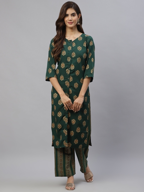 

SWAGG INDIA Women Green Ethnic Motifs Printed Regular Kurta with Palazzos
