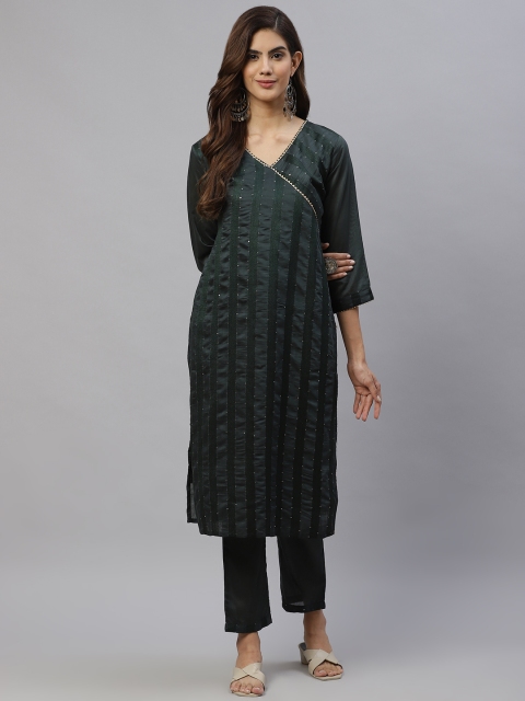 

SWAGG INDIA Women Olive Green Angrakha Gotta Patti Kurta with Trousers