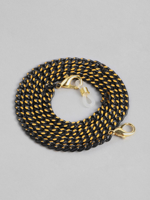 

Elaa Women Black Gold-Plated Petite Links Mask Chain