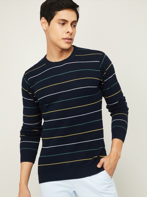 

CODE by Lifestyle Men Navy Blue & Yellow Striped Pullover