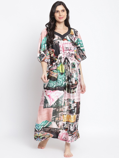 

Organza Women Pink Printed Maxi Kaftan Nightdress