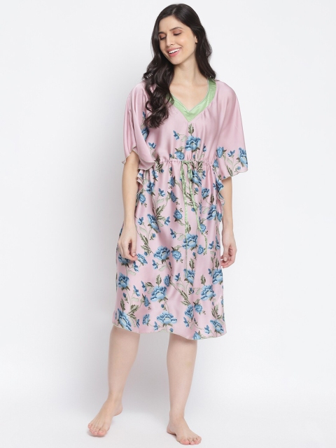 

Organza Pink Floral Printed Kaftan Nightdress