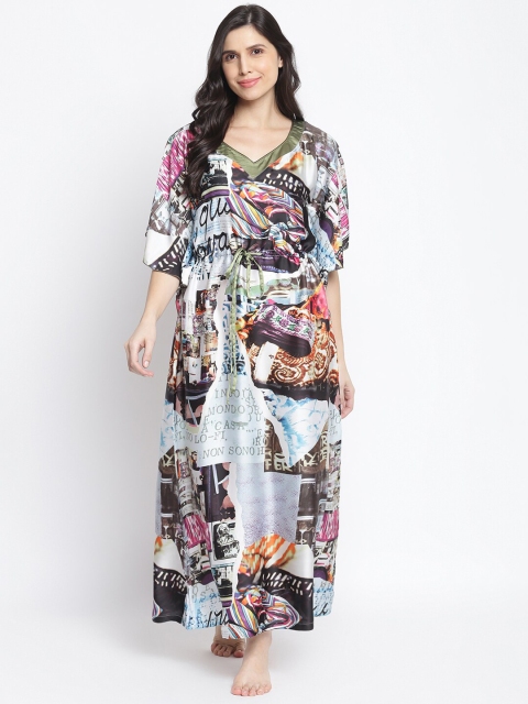 

Organza Multicoloured Abstract Printed Kaftan Maxi Nightdress, Multi
