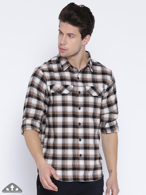 

Columbia Men Cream-Coloured & Brown Silver Ridge Flannel Checked Outdoor Shirt