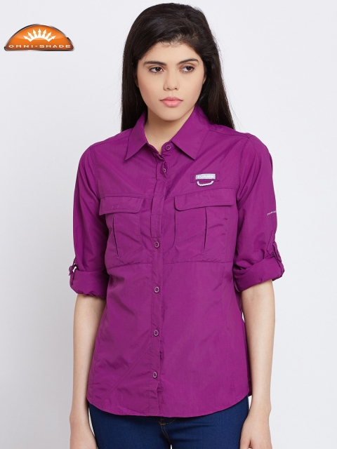

Columbia Women Purple Solid UV Protect Outdoor Hiking & Trekking T-shirt