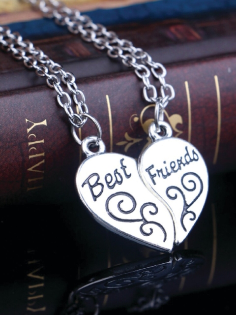 

OOMPH Set Of 2 Couple Heart Silver Stainless Steel Pendants