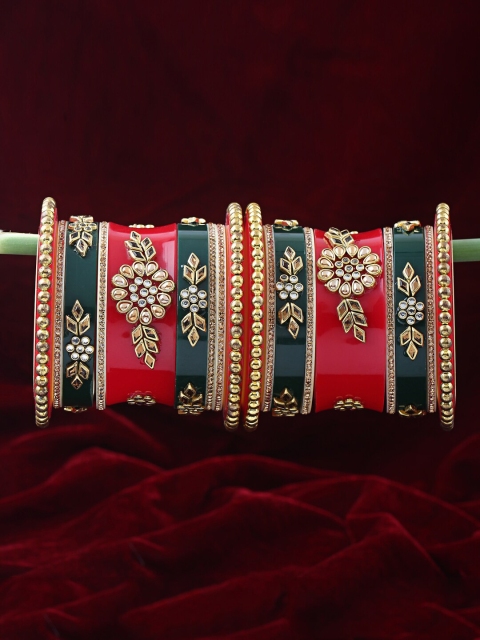 

Shining Diva Set Of 2 Black & Red Gold-Plated Stone Studded Handcrafted Bangles