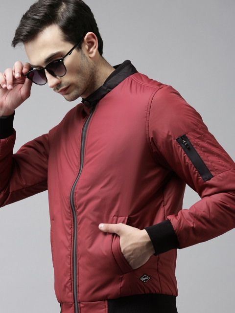 

SPYKAR Men Maroon Solid Lightweight Bomber Jacket