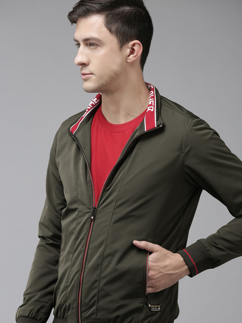 

SPYKAR Men Olive Green Lightweight Long Sleeves Jacket