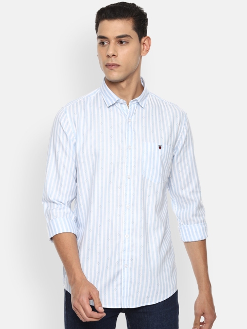

Louis Philippe Jeans Men Blue & White Striped Slim Fit Casual Shirt