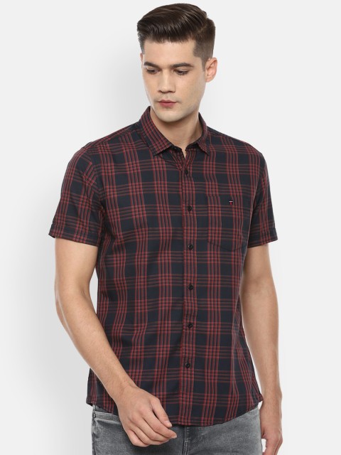 

Louis Philippe Jeans Men Maroon Slim Fit Tartan Checks Opaque Checked Casual Shirt