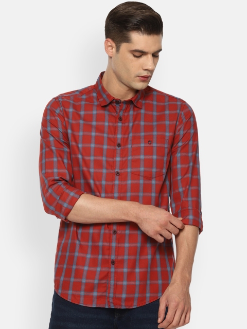 

Louis Philippe Jeans Men Red Slim Fit Windowpane Checked Casual Shirt
