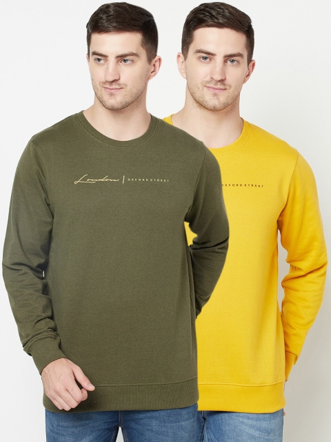 

ELEGANCE Pack Of 2 Men Olive Green & Yellow Sweatshirt