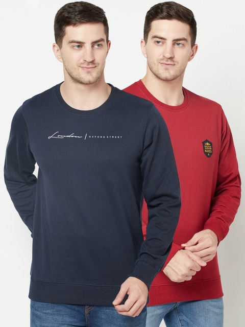 

ELEGANCE Men Pack of 2 Navy Blue & Red Sweatshirts