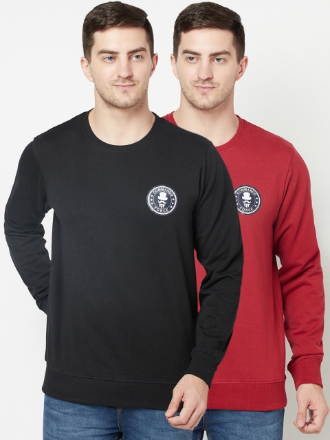 

ELEGANCE Men Black & Red Pack Of 2 Sweatshirt