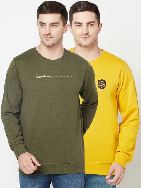 

ELEGANCE Set-2 Men Olive& Mustard Printed Sweatshirt