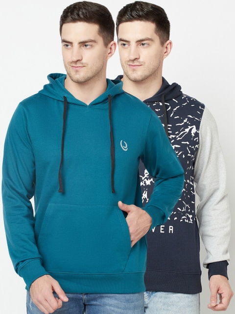 

ELEGANCE Men Pack Of 2 Blue Printed Hooded Sweatshirt