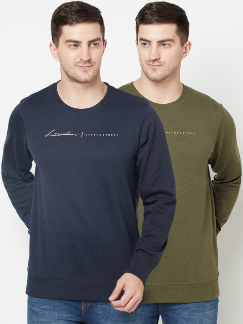 

ELEGANCE Pack Of 2 Men Navy Blue & Olive Sweatshirts