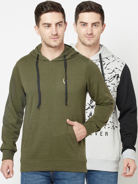 

ELEGANCE Men Pack Of 2 Printed Hooded Sweatshirt, Green