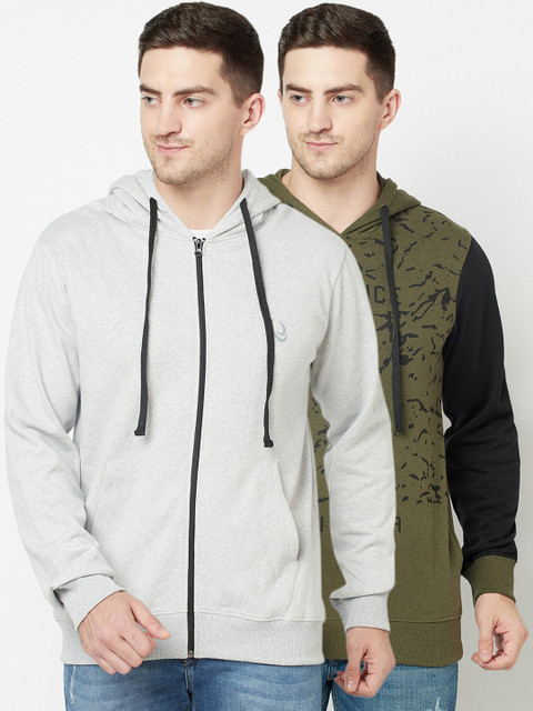 

ELEGANCE Men Set of 2 Printed Hooded Sweatshirt, Grey